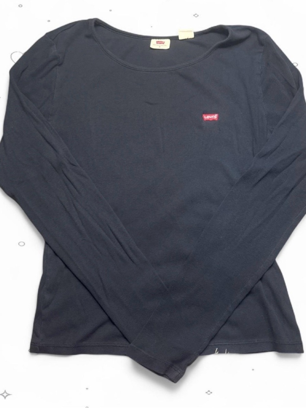 Levi's Black Ribbed Long Sleeve Baby Tee Shirt Red Tab Logo Size M
